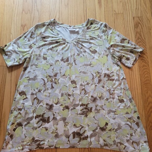 LOGO By Lori Goldstein Womens Top Size XL V-Neck Floral Print Short Sleeve Light - Picture 3 of 4